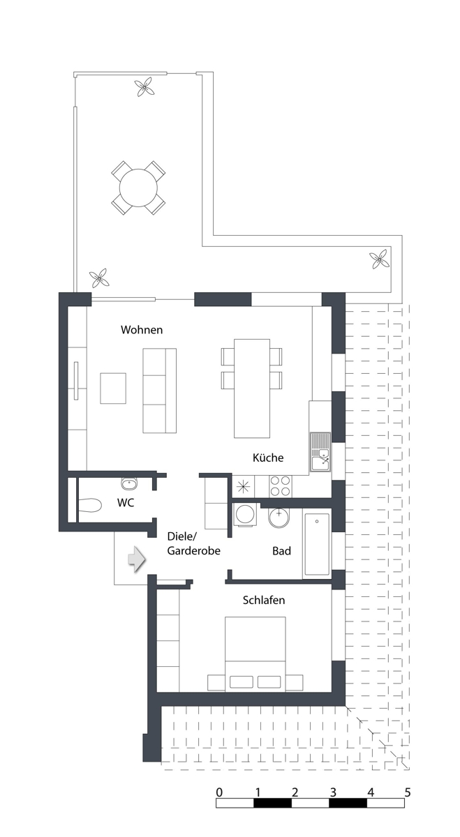 Beispielgrundriss 2-Zimmer-Wohnung 