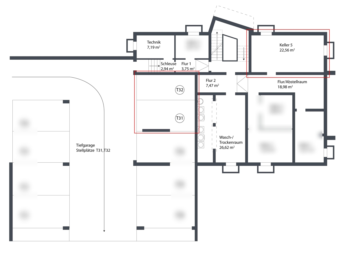 Kellerraum und optionale Stellplätze